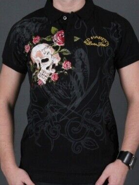 Ed Hardy Born Black Polo Shirt Size 2XL